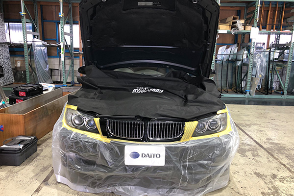 E90（BMW）のヘッドライトコーティング施工2023.4.5@大東青梅店